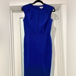 Calvin Klein 54163 Cobalt Blue size 6 slimming sheath dress with pleats / darts